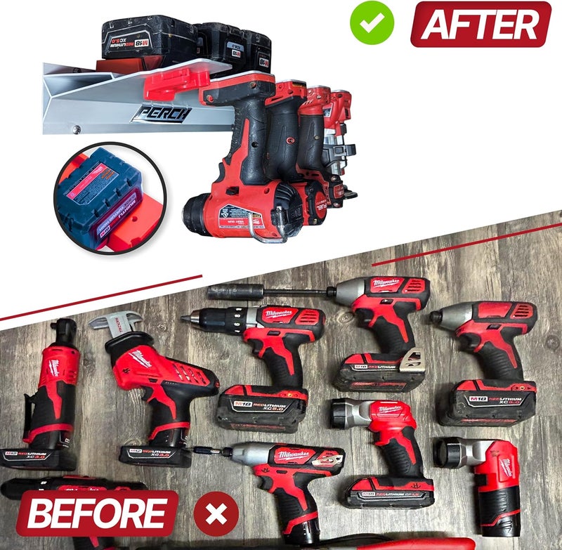 perch 4 Pack Milwaukee Tool Holder with 4 Pack Milwaukee Battery Holder for Milwaukee 18v Tools and Milwaukee 18v Battery - Image 5